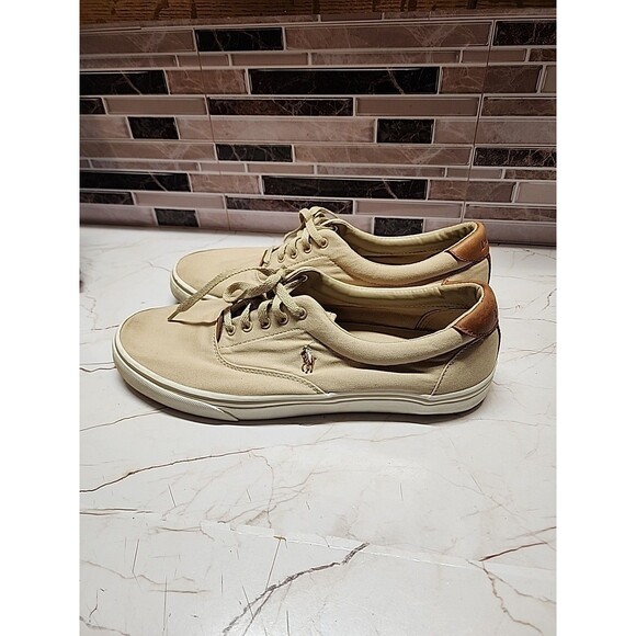 Polo Ralph Lauren Men Thorton Sz 13D Khahki Canvas Sneaker Casual Money Dadcore - Picture 2 of 9